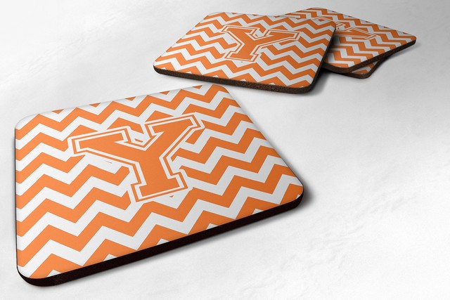Letter Y Chevron Orange & White Foam Coaster