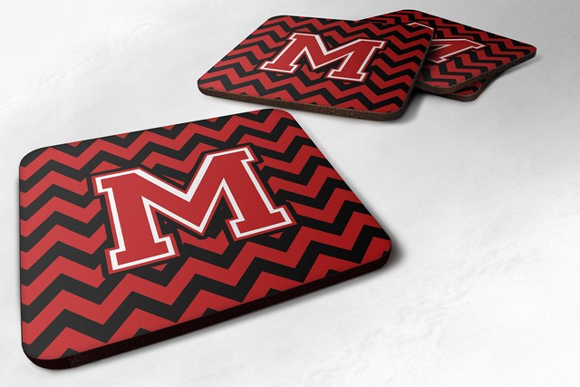 CJ1047-MFC Letter M Chevron Black & Red Foam Coaster, Set of 4