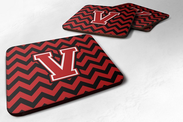 Letter V Chevron Black & Red Foam Coaster - Set of 4