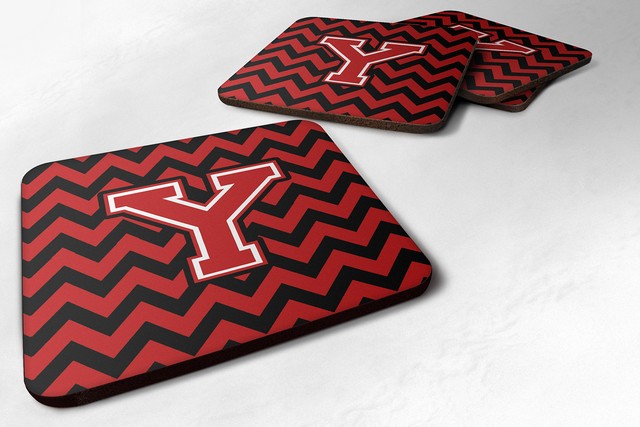 Letter Y Chevron Black & Red Foam Coaster