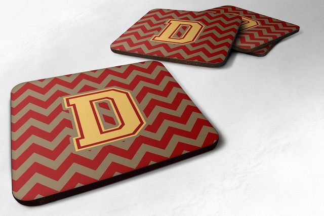 Letter D Chevron Garnet & Gold Foam Coaster