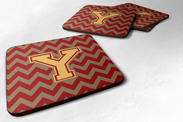 Letter Y Chevron Garnet & Gold Foam Coaster