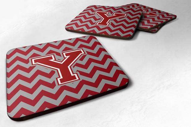 Picture of Carolines Treasures CJ1049-YFC Letter Y Chevron Maroon & White Foam Coaster, 3.5 x 0.25 x 3.5 in. - Set of 4