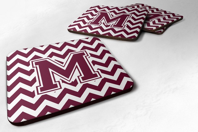 Letter M Chevron Maroon & White Foam Coaster - Maroon & White - 3.5 x 0.25 x 3.5 in.