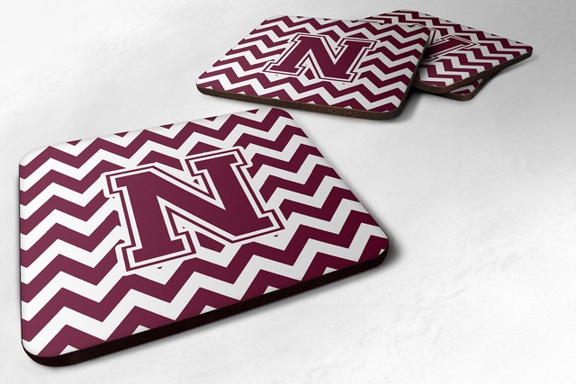 Letter N Chevron Maroon & White Foam Coaster - Maroon & White - 3.5 x 0.25 x 3.5 in.