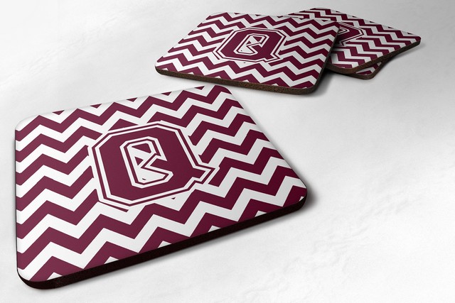 Letter Q Chevron Maroon & White Foam Coaster - Maroon & White - 3.5 x 0.25 x 3.5 in.