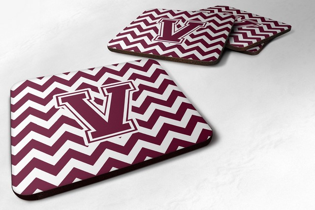 Letter V Chevron Maroon & White Foam Coaster - Maroon & White - 3.5 x 0.25 x 3.5 in.