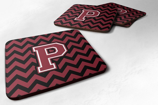 Letter P Chevron Garnet & Black Foam Coaster