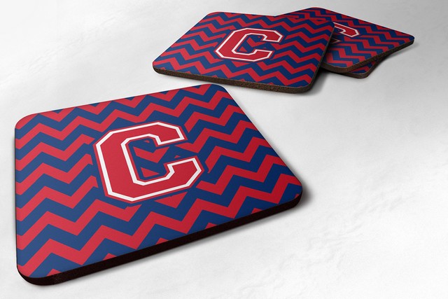 Letter C Chevron Yale Blue & Crimson Foam Coaster