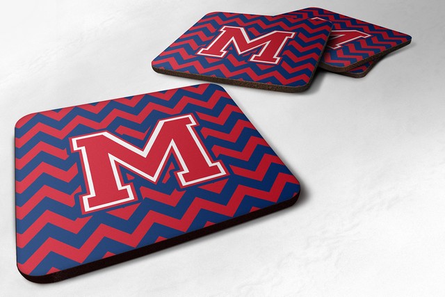 Letter M Chevron Yale Blue & Crimson Foam Coaster