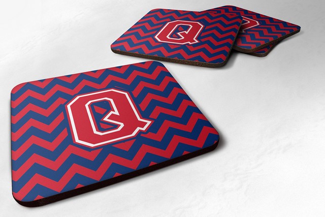 Letter Q Chevron Yale Blue & Crimson Foam Coaster