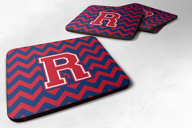 Letter R Chevron Yale Blue & Crimson Foam Coaster
