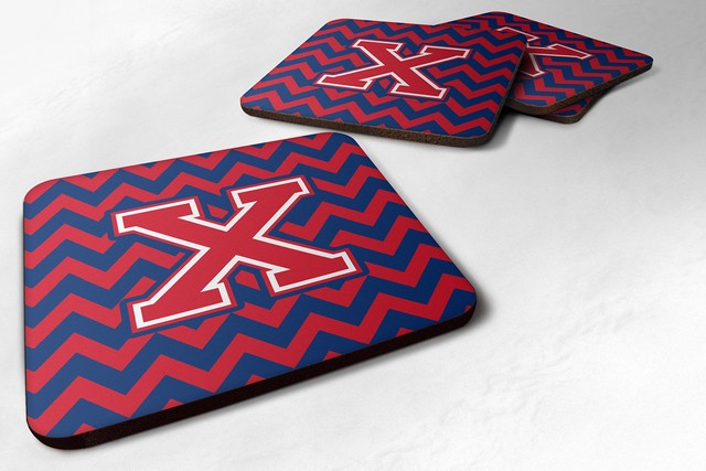 Letter X Chevron Yale Blue & Crimson Foam Coaster
