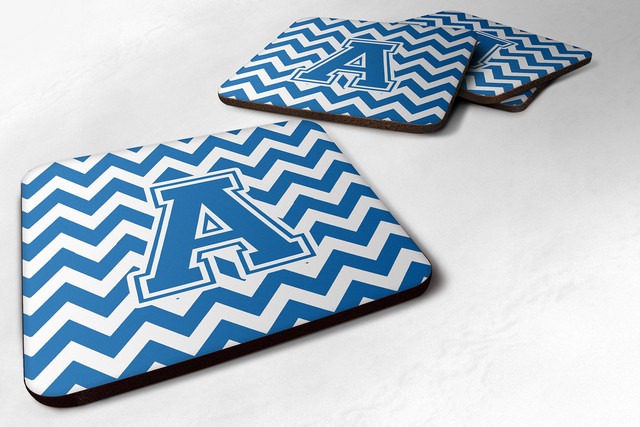 Letter A Chevron Blue & White Foam Coaster - Blue & White - 3.5 x 0.25 x 3.5 in.