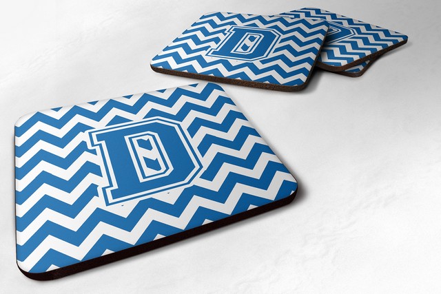 Letter D Chevron Blue & White Foam Coaster - Blue & White - 3.5 x 0.25 x 3.5 in.