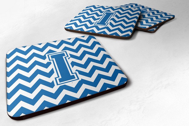 Letter I Chevron Blue & White Foam Coaster - Blue & White - 3.5 x 0.25 x 3.5 in.