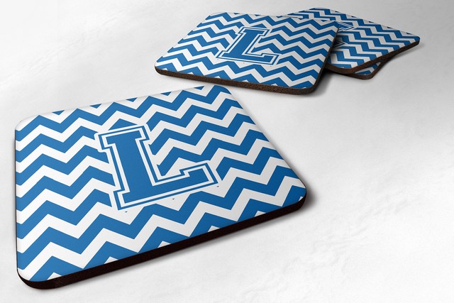 Letter L Chevron Blue & White Foam Coaster - Blue & White - 3.5 x 0.25 x 3.5 in.