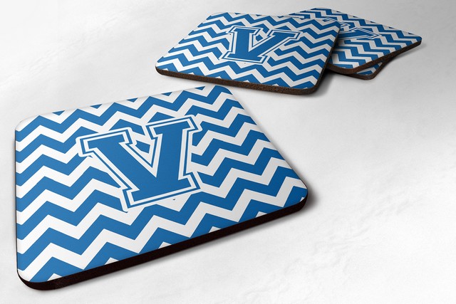 Letter V Chevron Blue & White Foam Coaster - Blue & White - 3.5 x 0.25 x 3.5 in.