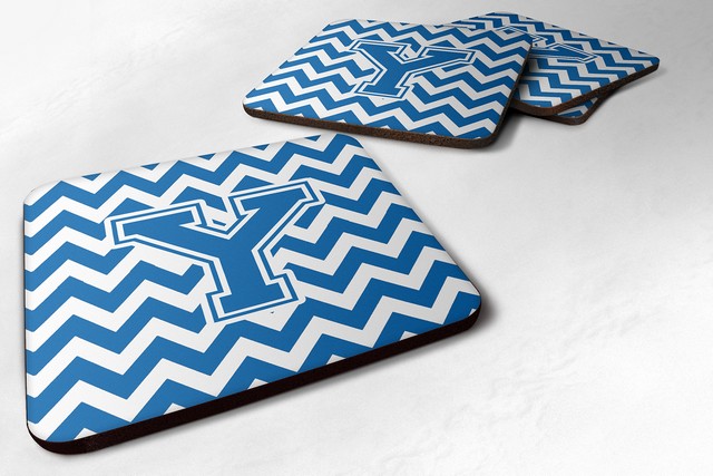 Letter Y Chevron Blue & White Foam Coaster - Blue & White - 3.5 x 0.25 x 3.5 in.