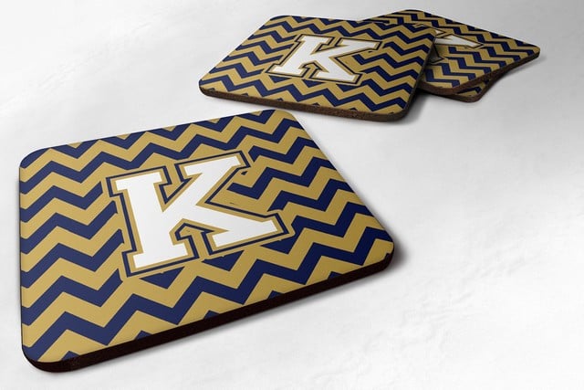 Letter K Chevron Navy Blue & Gold Foam Coaster
