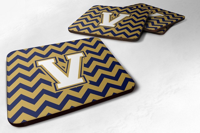 Letter V Chevron Navy Blue & Gold Foam Coaster