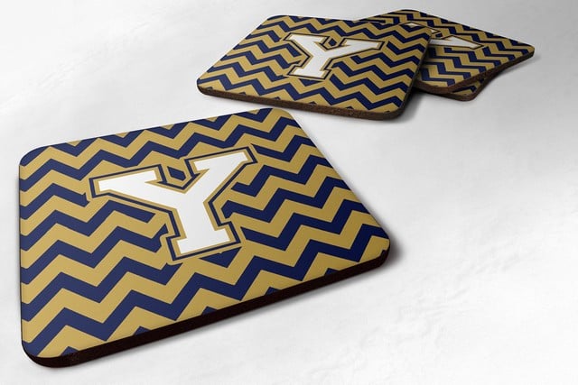 Letter Y Chevron Navy Blue & Gold Foam Coaster