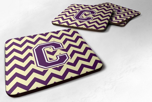 Letter C Chevron Purple & Gold Foam Coaster - Set of 4