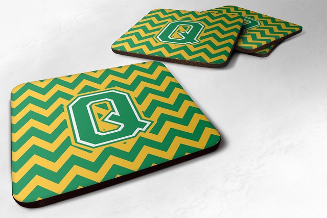 Letter Q Chevron Green & Gold Foam Coaster
