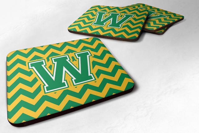 Letter W Chevron Green & Gold Foam Coaster
