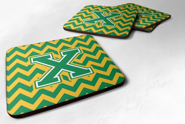 Letter X Chevron Green & Gold Foam Coaster