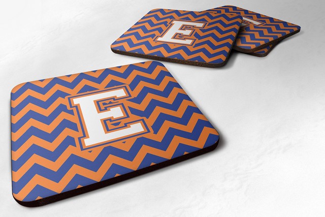 Letter E Chevron Blue & Orange No.3 Foam Coaster