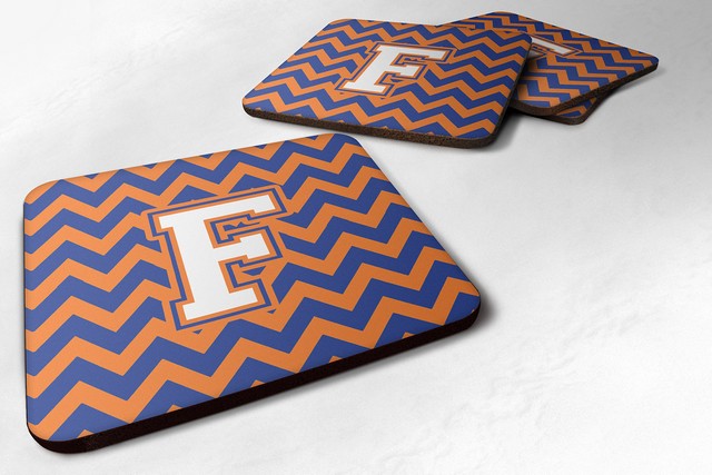 Letter F Chevron Blue & Orange No.3 Foam Coaster