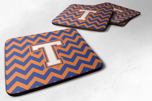 Picture of Carolines Treasures CJ1060-TFC Letter T Chevron Blue & Orange No.3 Foam Coaster, Set of 4