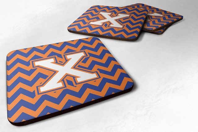 Letter X Chevron Blue & Orange No.3 Foam Coaster