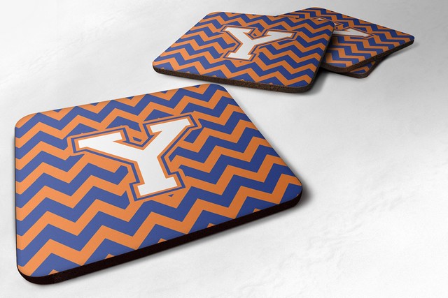 Letter Y Chevron Blue & Orange No.3 Foam Coaster