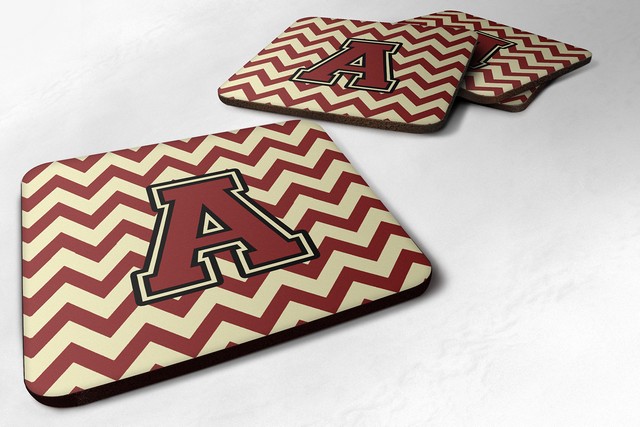 Letter A Chevron Maroon & Gold Foam Coaster