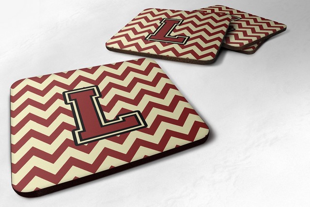 Letter L Chevron Maroon & Gold Foam Coaster