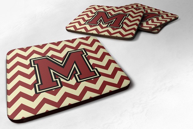 Letter M Chevron Maroon & Gold Foam Coaster