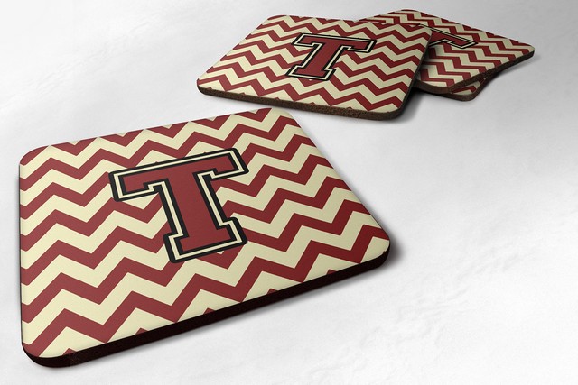 Letter T Chevron Maroon & Gold Foam Coaster