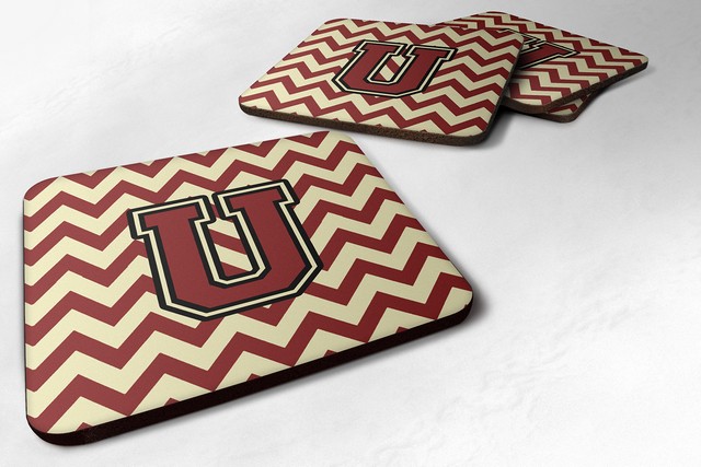 Letter U Chevron Maroon & Gold Foam Coaster