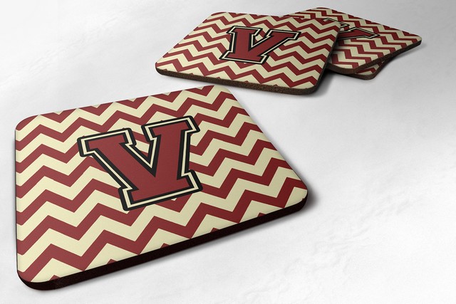 Letter V Chevron Maroon & Gold Foam Coaster - Set of 4