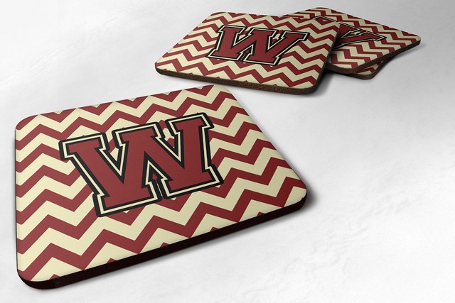 Letter W Chevron Maroon & Gold Foam Coaster