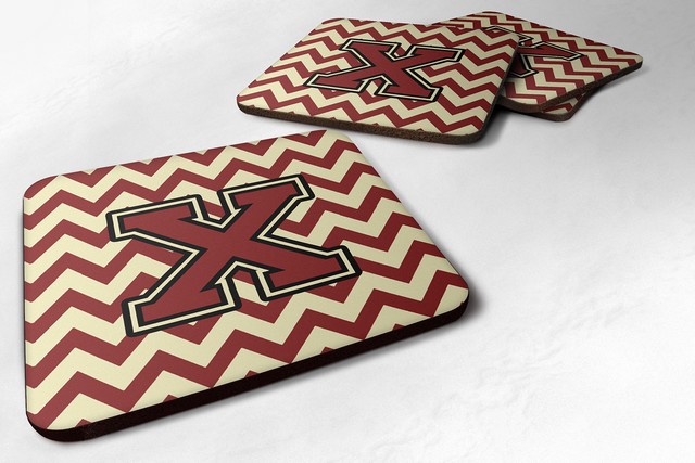 Letter X Chevron Maroon & Gold Foam Coaster