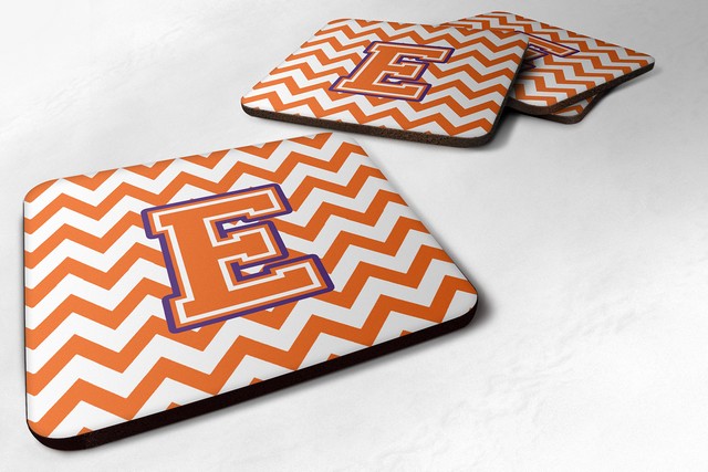 Letter E Chevron Orange & Regalia Foam Coaster