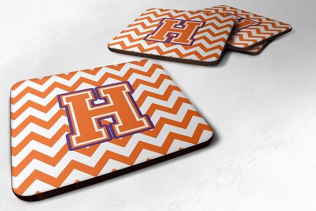 Letter H Chevron Orange & Regalia Foam Coaster