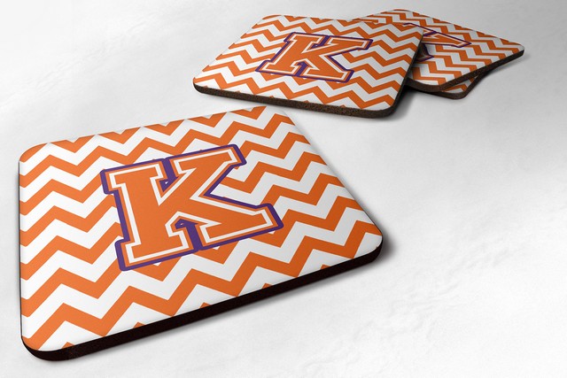 Letter K Chevron Orange & Regalia Foam Coaster