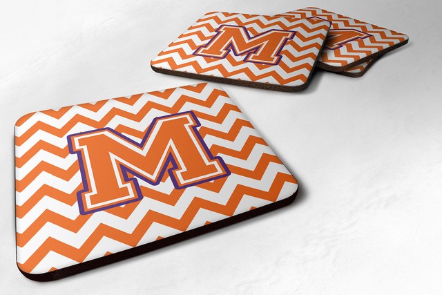 Letter M Chevron Orange & Regalia Foam Coaster