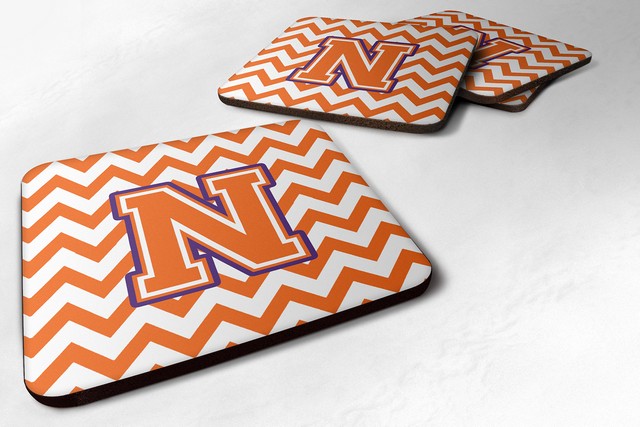 Letter N Chevron Orange & Regalia Foam Coaster
