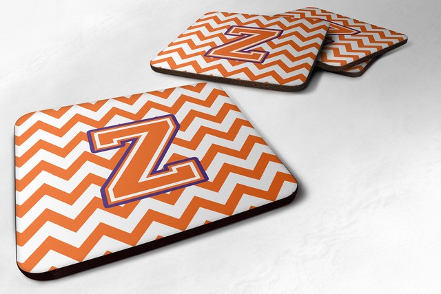 Letter Z Chevron Orange & Regalia Foam Coaster