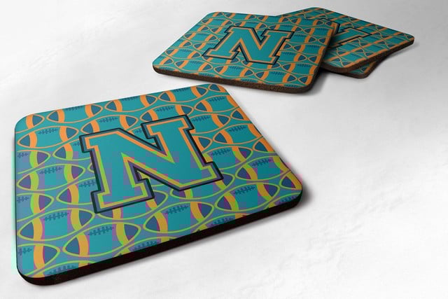 Picture of Carolines Treasures CJ1063-NFC Letter N Football Aqua, Orange & Marine Blue Foam Coaster - Set of 4